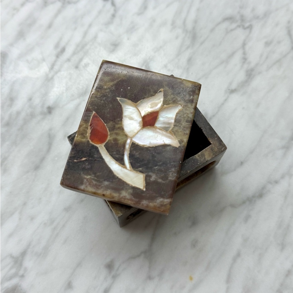 Decorative Stone Box with Floral Inlay